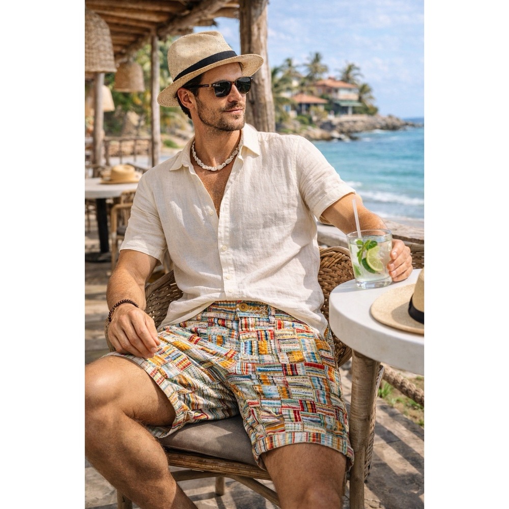 Robert Graham Classic Yates Shorts Men 38 Patchwork Print Linen Cotton Resort - Picture 4 of 15